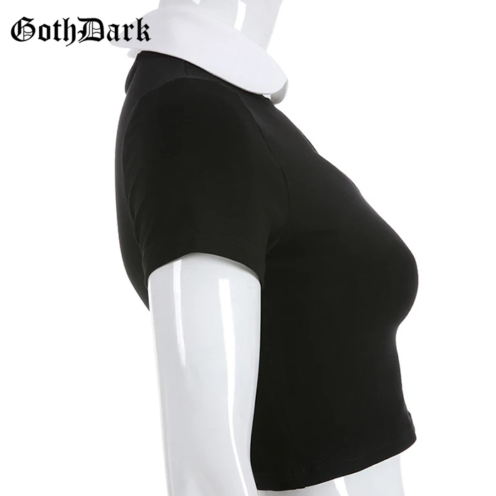 Женская блузка с коротким рукавом Goth Dark, модная готическая футболка с отложным воротником, однотонная летняя футболка в стиле Харадзюку