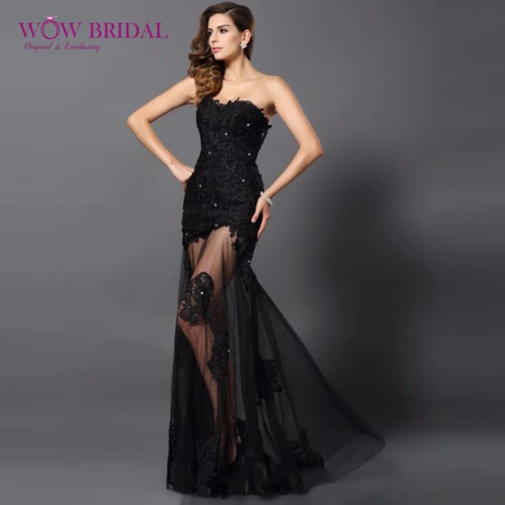 Wowbridal Black One Shoulder Open Back Sexy Lace Appliques Sequins Mermaid Tulle Evening Dress Formal Gown Dresses Long | Свадьбы и