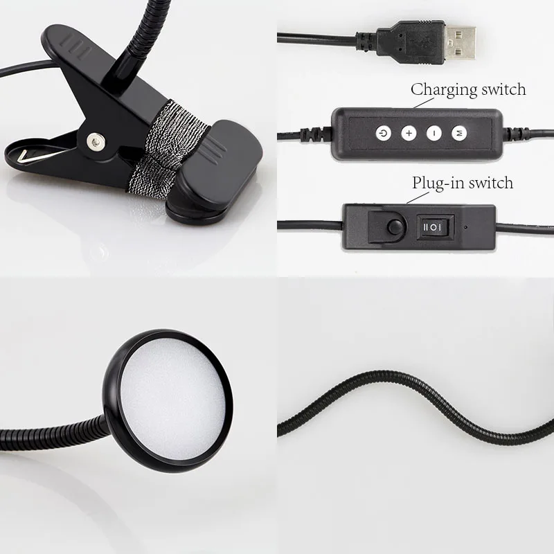 TZ Table Lamp Usb LED Clip Rechargeable Dimmable Gooseneck Reading Desk Book Light For Bed Office Study Desktop 5DV 3W Aluminum | Лампы и