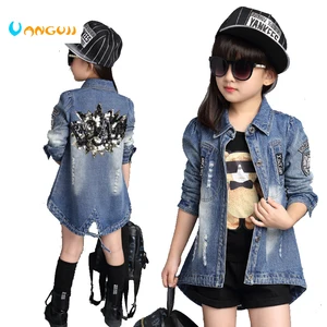 Детская куртка из денима осень 2016 кардиган для девочек верхняя одежда и пальто плащ принцессы с длинными рукавами для девочек куртка для детей 313 лет