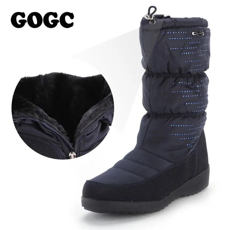 Женские зимние ботинки GOGC до середины икры со стразами 9855 2019|Зимние сапоги| |