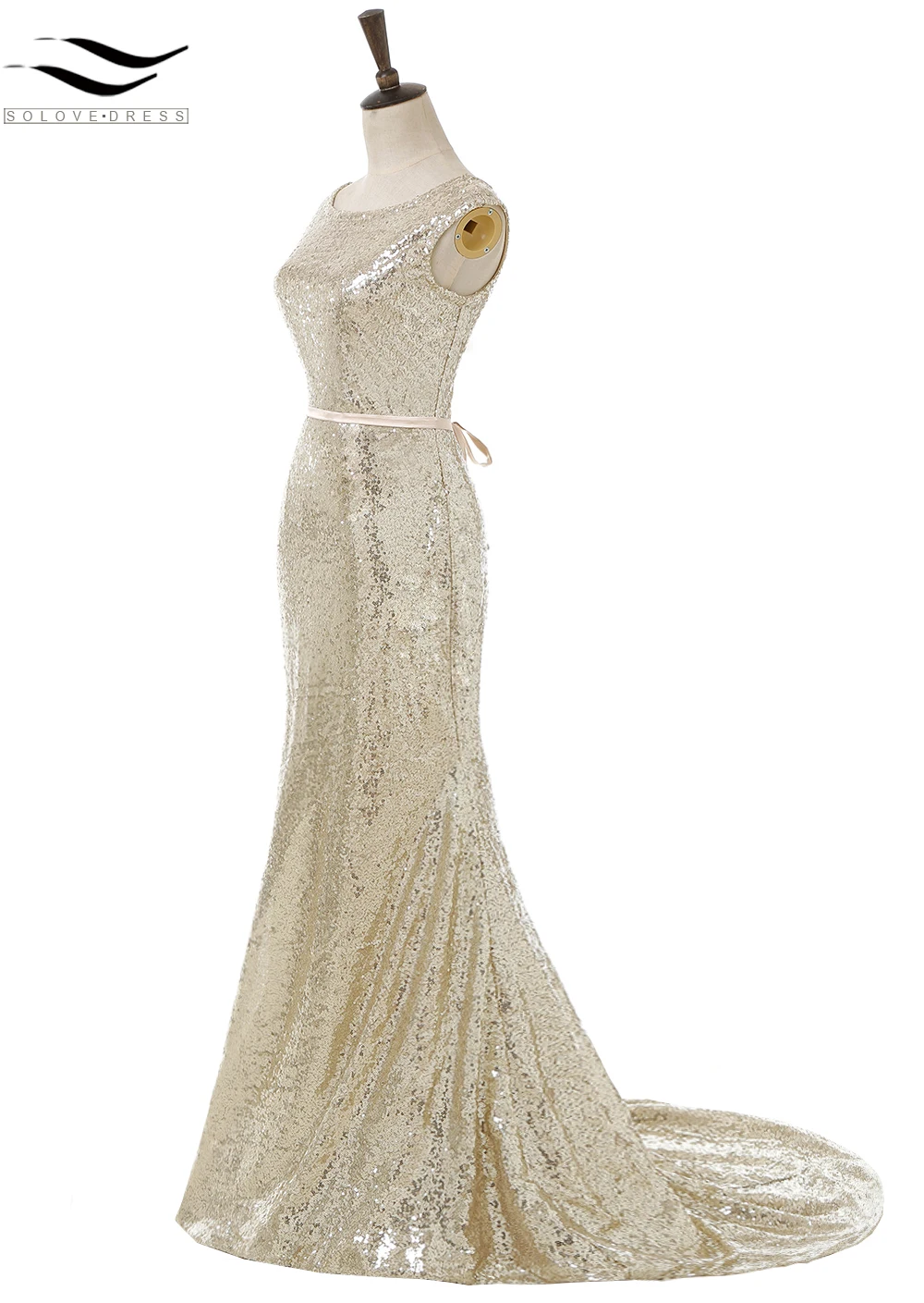 Solovedress эластичная ткань с золотыми блестками Русалка Длинные вечерние платья 2019