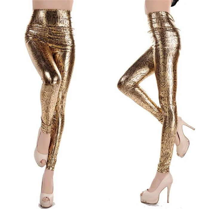 Golden snake L& Y дамские искусственная кожа Леггинсы Капри модные женские туфли Золотой Леопард со змеиным принтом пикантные эластичные штаны - Цвет: Golden snake