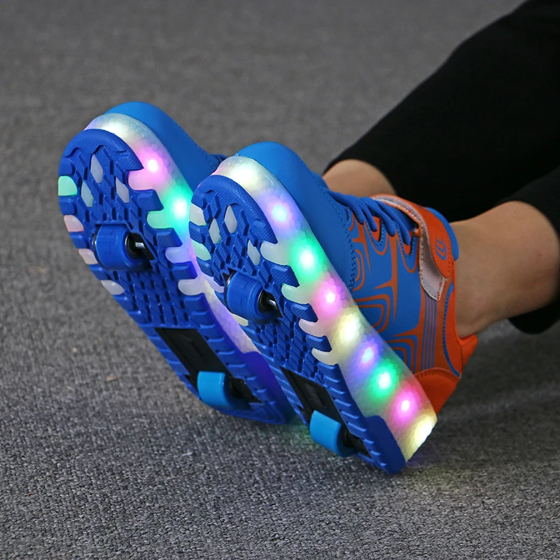 

Hot Sale Kids Boys Shoes with Two Wheels Children Shoes Glowing Sneakers Led Light up Kids Shoes For Boy Girl Shining Shoe