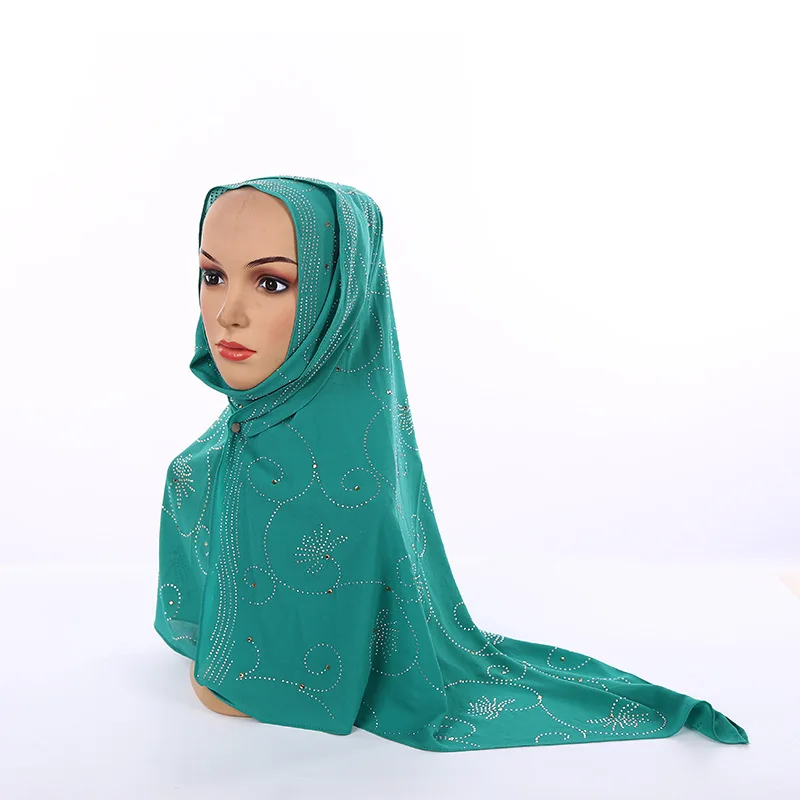 Новинка белый золотой оранжевый зеленый красный женский хиджаб горный хрусталь