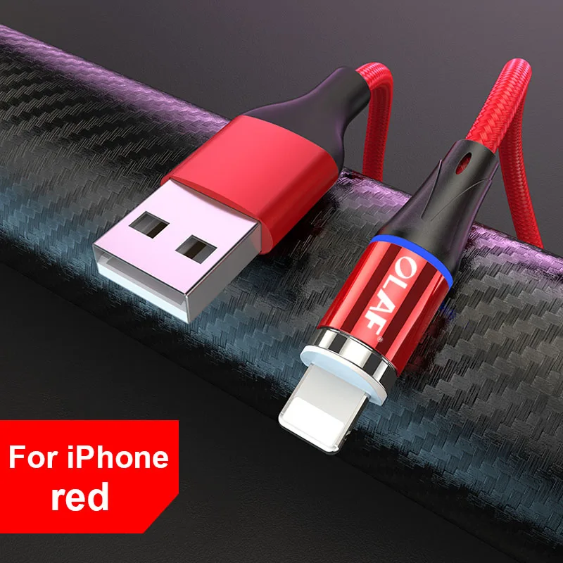 iPhone Red OLAF 2 M 3A Магнитный кабель для быстрой зарядки 3,0 Micro USB зарядное устройство Тип C Быстрая зарядка для iPhone 7 XS samsung S8 магнитные Кабели для телефонов - Цвет: iPhone Red