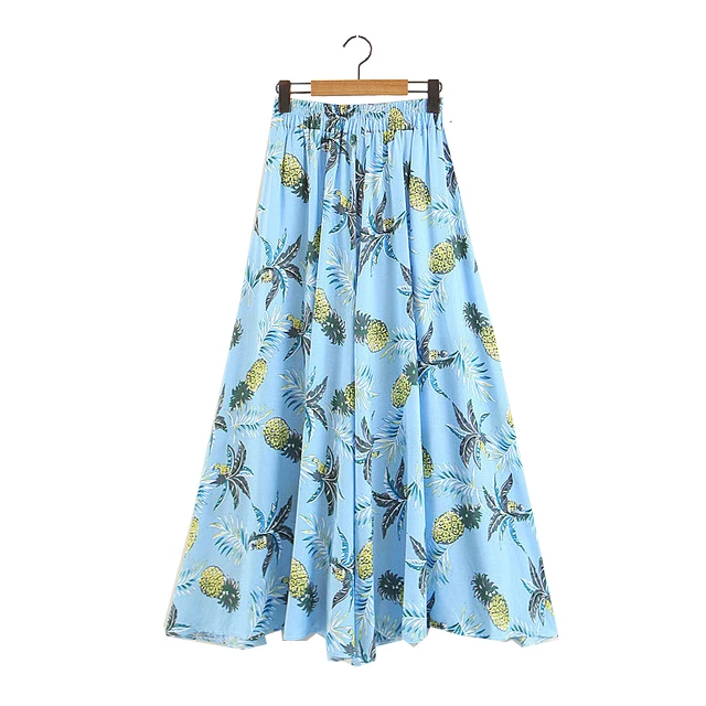 Новое летнее платье с узором ананас плиссированные юбки женские Высокая Талия