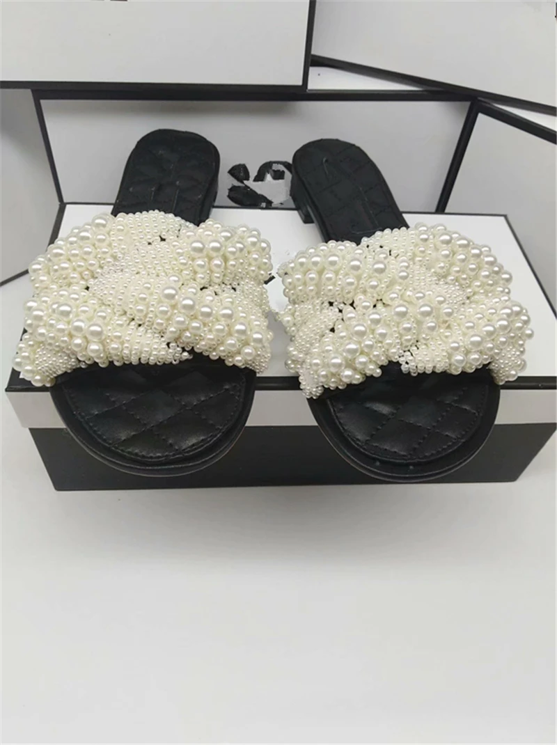 Hanbaidi 2018 Pearl Bead Slipper Woman Peep Toe Handwork Flat Gladiator Sandals Women Fashion Casual Shoes Summer | Обувь