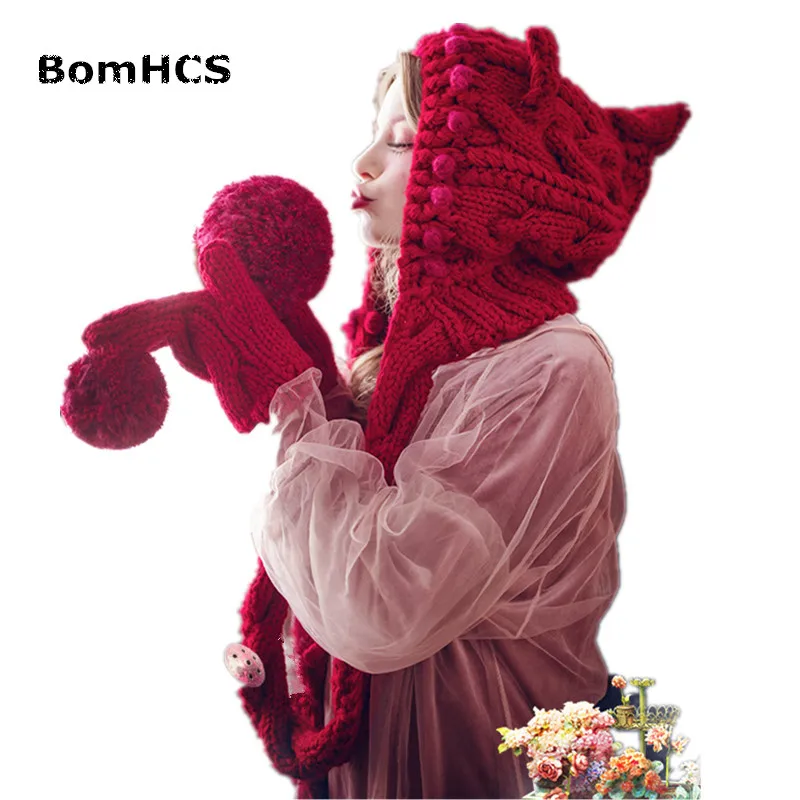 Очень милая большая шапочка BomHCS с шарфом забавная шапка кошачьими ушками лисы