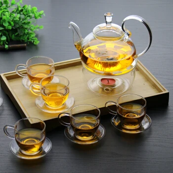 06 Tea Set Стекло чай горшок набор чашек термостойкие послеобеденный чайный сервиз чашка и блюдце полный набор кунг-фу фильтр чайный набор - Цвет: 06 Tea Set