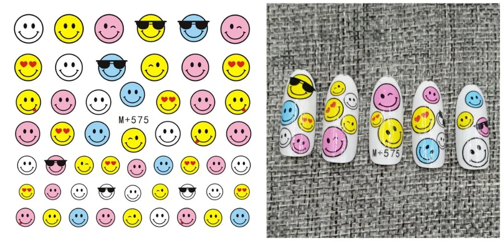 Новый 5 лист 14 типов лица выражение мультфильм клейкий стикер наклейки для ногтей