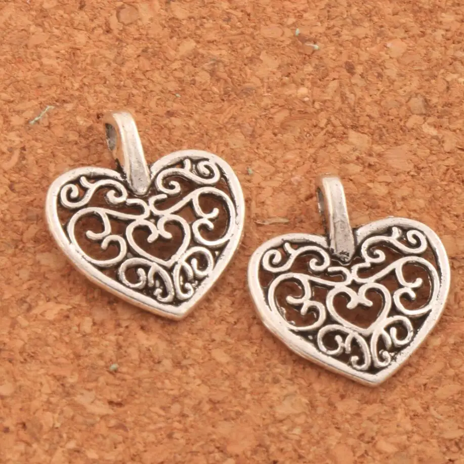 Filigree Heart Spacer Beads 14.5x14.5MM 56pcs zinc alloy Pendant For Making Bracelet And Necklace Lead Nickel Free L1660 | Украшения и