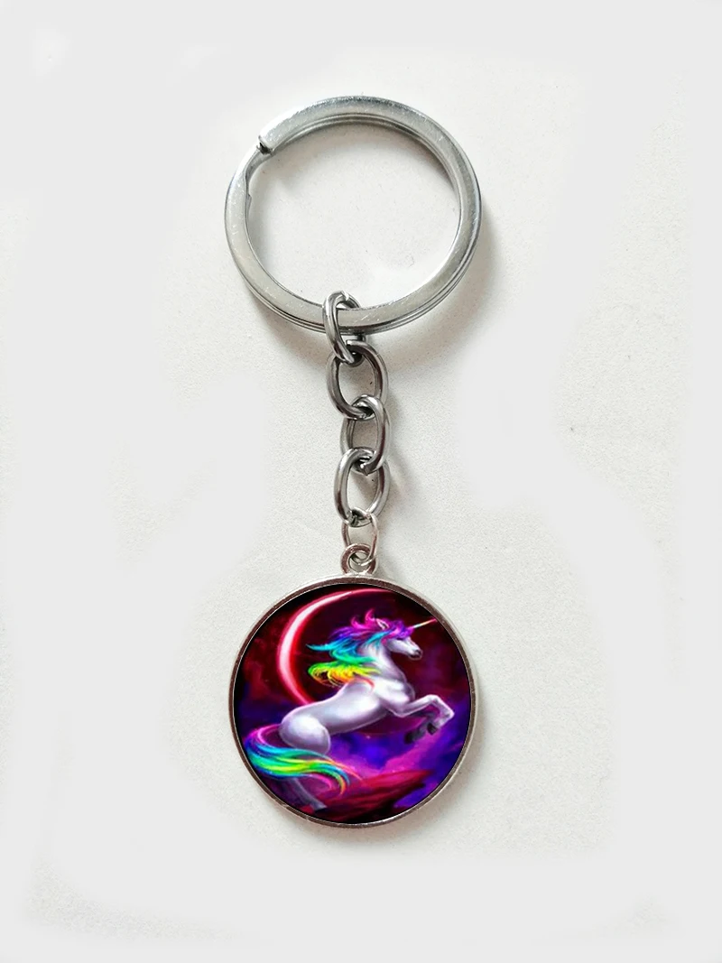 Модный брелок с круглым стеклом в виде единорога художественные подарки модная