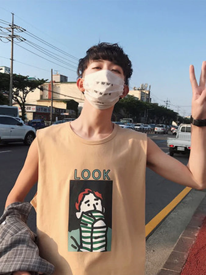 Забавная жилетка без рукавов человек уличная аниме Singlet хлопок Неон хиппи