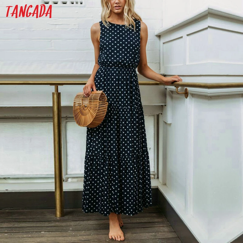 Tangada летнее платье платье в длине миди платье в горошек платье без рукавов летний сарафан длинное платье шифоновое платье черный сарафан желтый сарафан синий сарафан AON42
