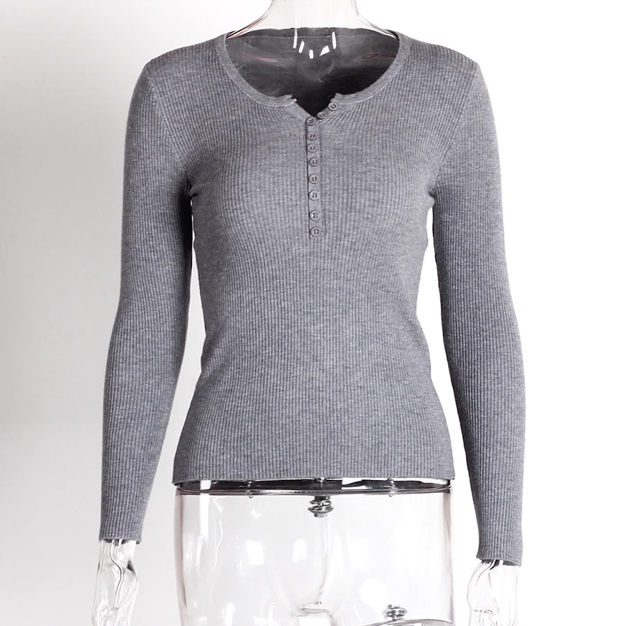 Кнопка вязаный свитер Для женщин 2018 Мода V шеи пуловеры с длинными рукавами