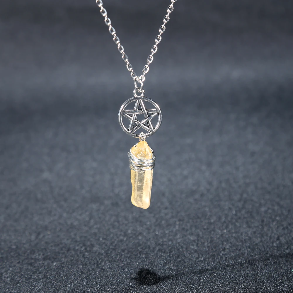 Подвеска Wicca с подвеской Aura Quartz ожерелье из грубого камня кристалл сырье цепью 70
