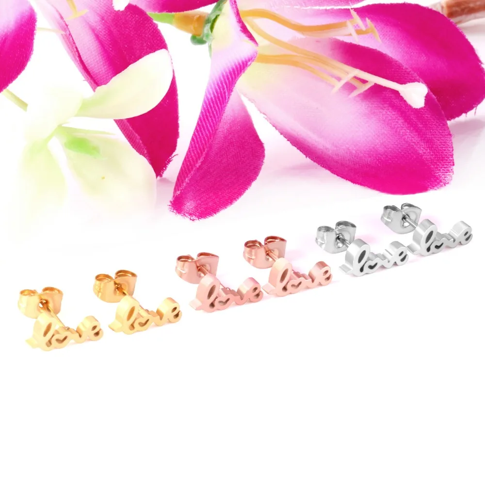 LUXUKISSKIDS 3 пар/лот женские серьги-гвоздики из нержавеющей стали с надписью Love