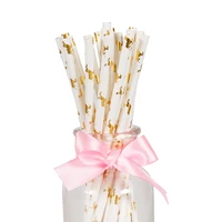 25pcs rose gold striped paper drinking straws disposable party tableware unicorn birthday decoration kids wedding supplies