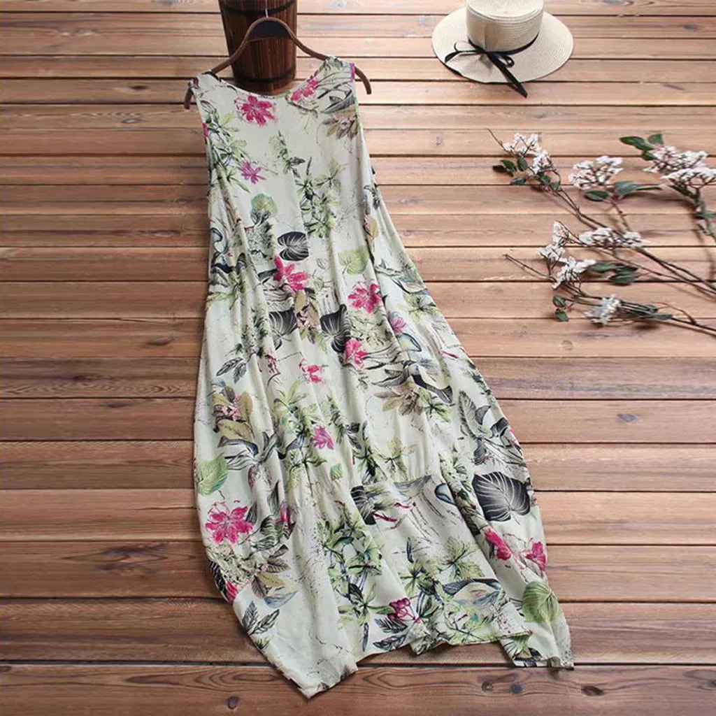 Женская одежда 2019 мода без рукавов винтажные карманы с цветочным принтом