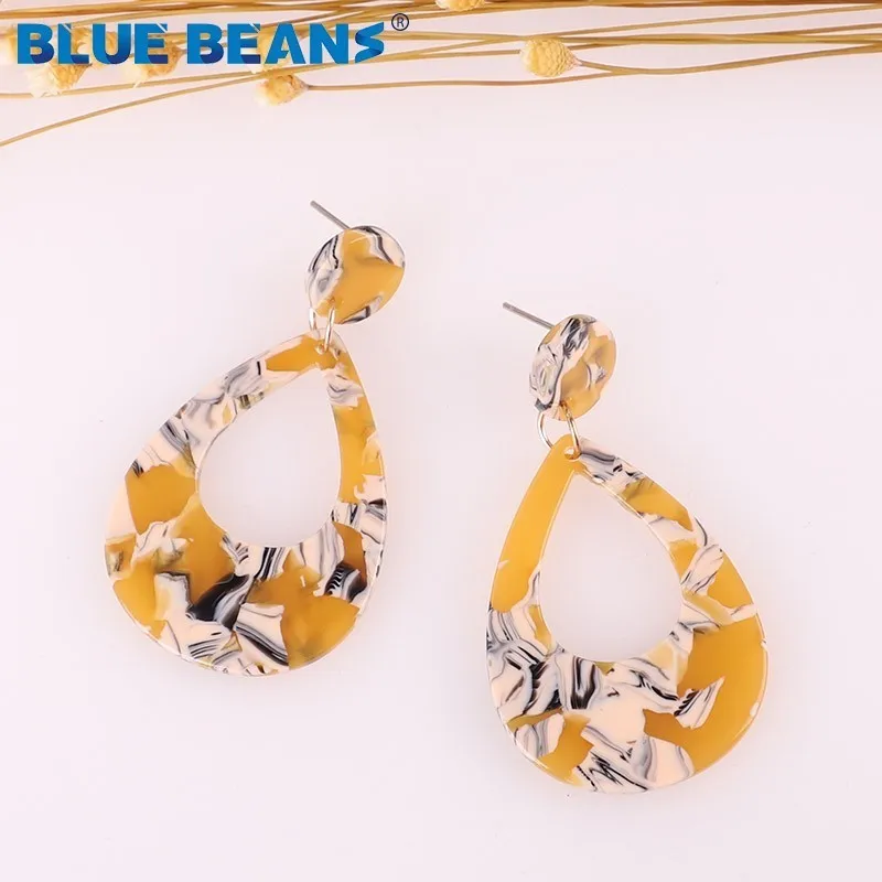 6 Серьги с листьями для женщин, акриловые, Boho, ацетат, модные, многоцветные, геометрические, большие, висячие, свисающие, серьги из смолы, массивные - Окраска металла: 6
