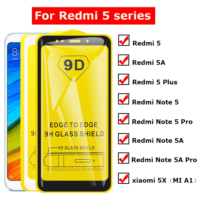 9D Защитное стекло для xiaomi Red mi Note 5 Pro защита экрана 5A 5X A1 Plus закаленное Tremp xio re A X Cam