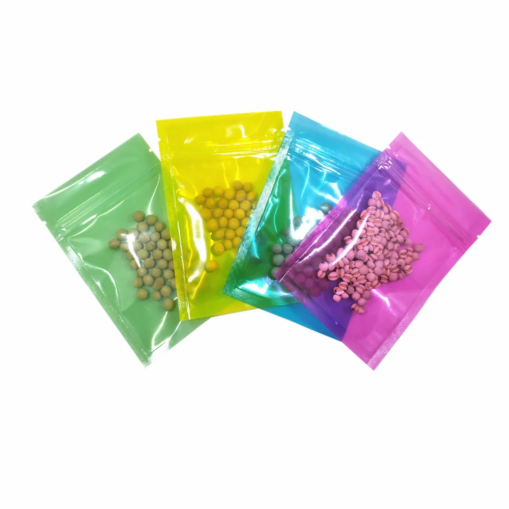 

100Pcs/Lot 8x12cm Visible Self sealable Bag Colorful Ziplock Packaging Bags for Beans Sugar Storage Moisture Proof Home Favor