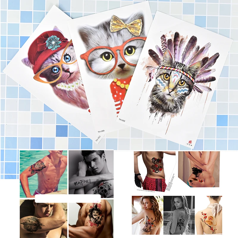 1 лист Тигр лиса милый кот искусство временный макияж тату стикер рисунок тело