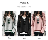 2019 ladies solid color long sleeved v neck casual women