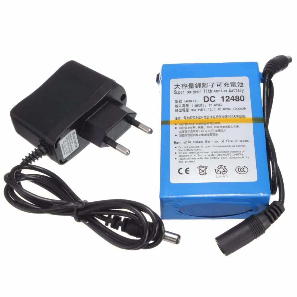 battery with EU plug Cncool DC12480 12 В 4800 мАч литиевая батарея, перезаряжаемая батарея, литий-ионная батарея, зарядное устройство для ЕС/США - Цвет: battery with EU plug