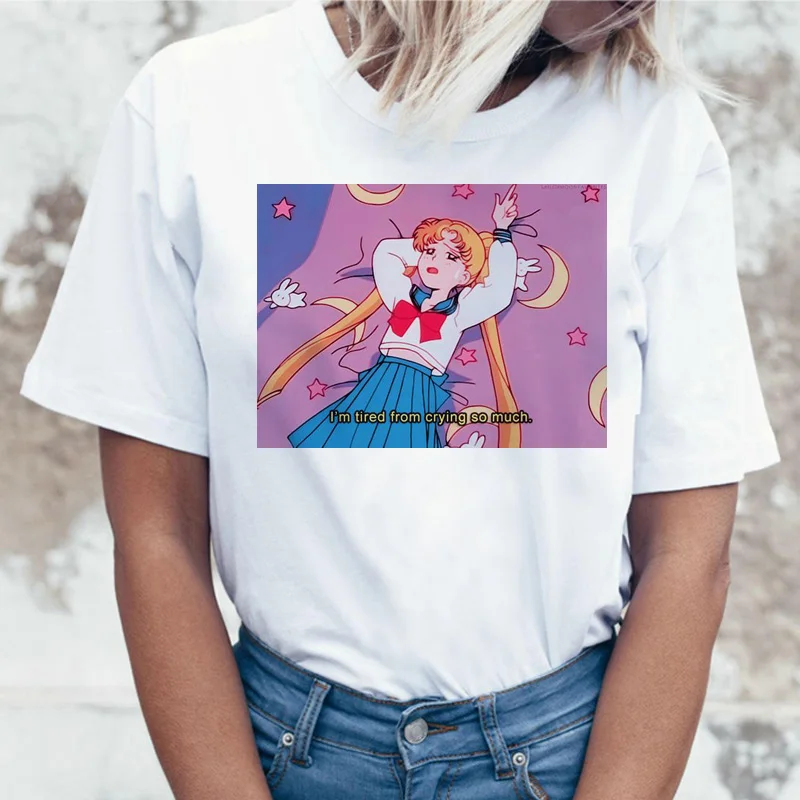 2721 Sailor Moon Аниме Футболка Топ Футболка 90s Женская Футболка женская femme корейский стиль ulzzang футболка Графический гранж эстетический - Цвет: 2721