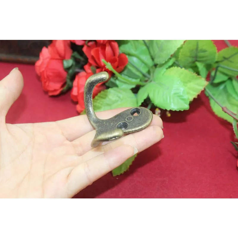 Wall Door Bath Double Prong Coat Hook Hanger Pot Hooks Handbag Bag Antique Bronze Tone 68*40mm 1PC | Обустройство дома