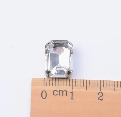 Crystal color 10*14 мм с украшением в виде кристаллов прямоугольник 20 штук Бисер для шитья с схватка Свадебные серебряные задняя изысканный камень с металлические элементы с отверстиями - Цвет: Crystal color