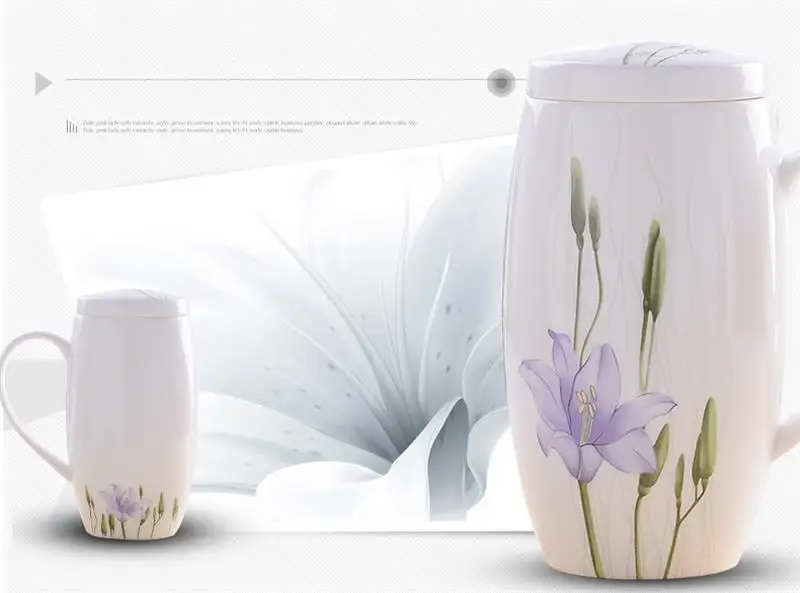 720 мл, chinoiseroy lily blossom, bone china парная кружка, парная чашка, мощная офисная чашка, Термокружка для кофейного чая, с крышкой