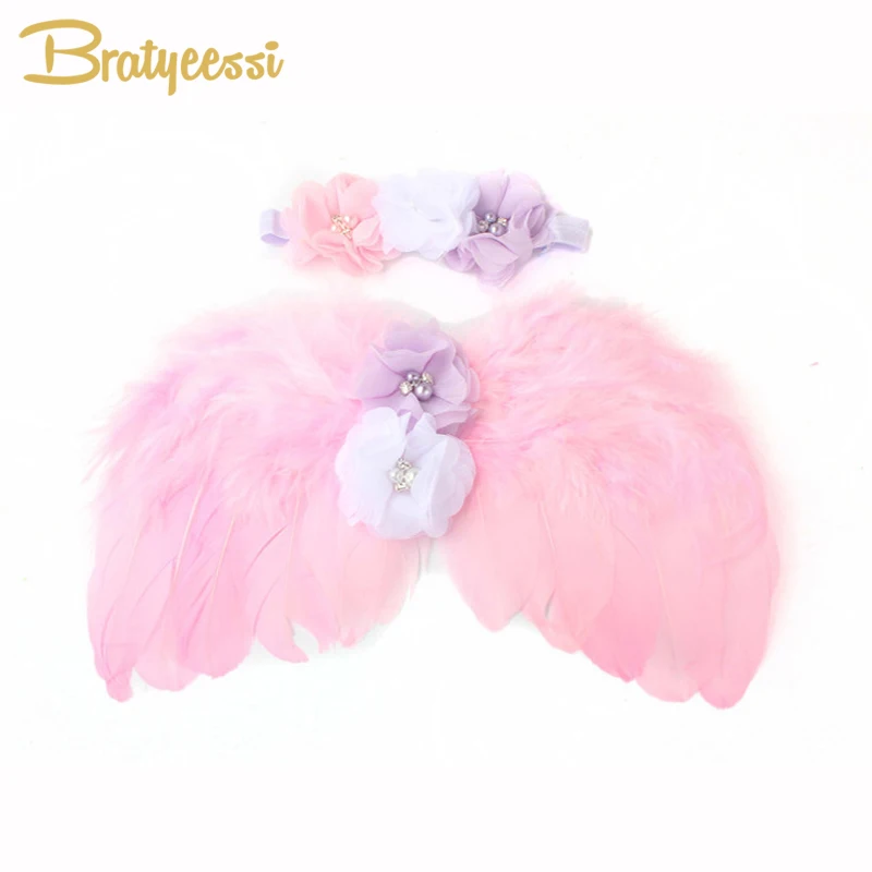 Sweet Flower Pearls Baby Headband with Angel Wings Newborn Photography Props 4 Colors Feather Accessories | Детская одежда и обувь