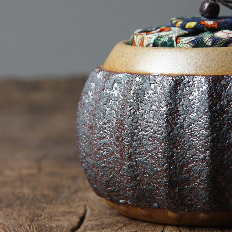 

Creative Pumpkin Tea Caddy Black Zen Japanese Style Vintage Coarse Pottery Tea Cans Ceramic Sealed Jars Container Storage Bottle