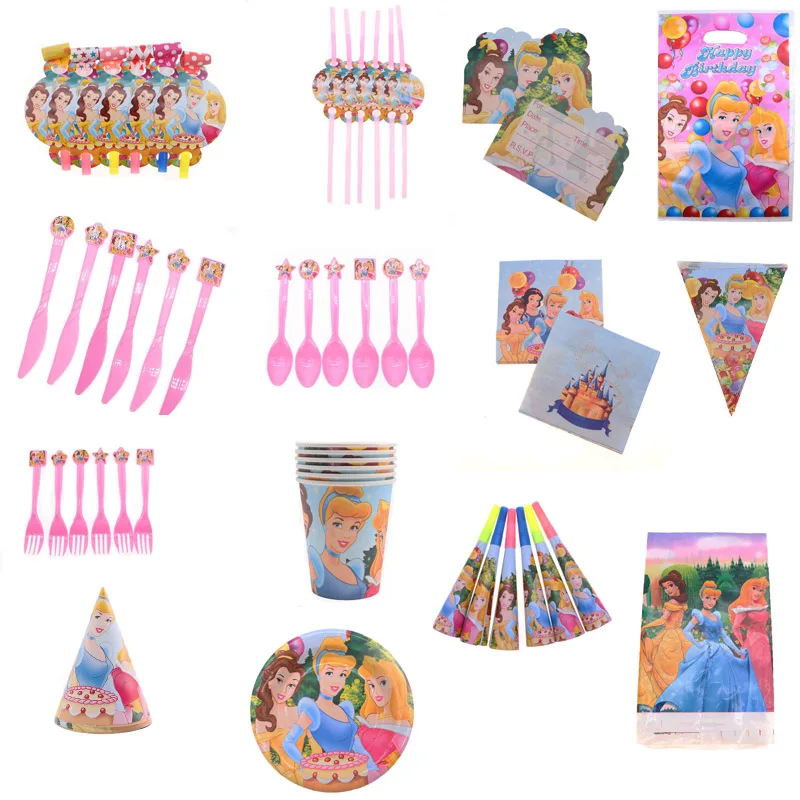 New Princess Birthday Party Decorations Kids Disposable Tableware Set Napkin Paper Plate Cup Gift Bag Baby Shower Supplies | Дом и сад