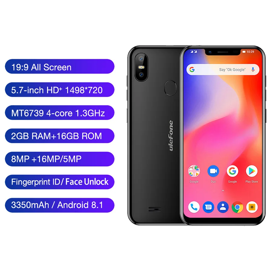 Чехол-накладка Ulefone S10 Pro Android 8 1 5 7 '✙:9 MT6739WA Quad-core 2 Гб Оперативная память 16
