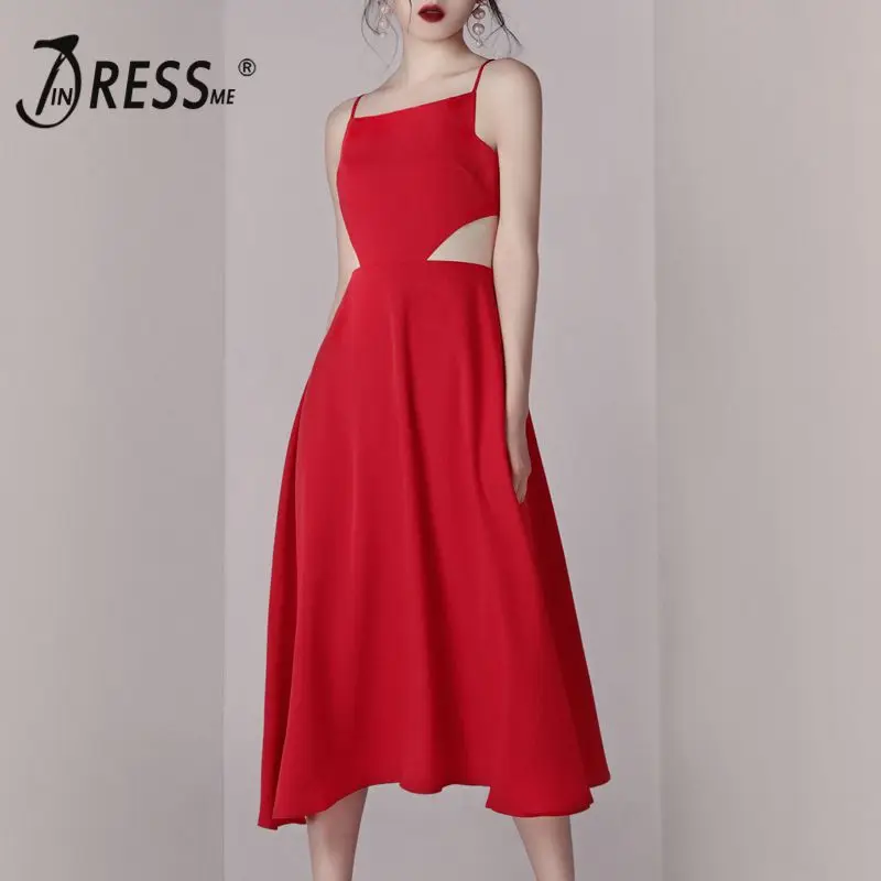 INDRESSME 2019 новые модные красные на бретельках со шнуровкой вырезами Женские