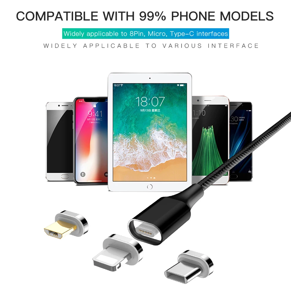 3A Магнитный кабель Micro Тип usb C кабель для быстрой зарядки и передачи данных для iPhone SAMSUNG S10+ S9 XIAOMI Mi9 QC3.0 светодиодный магнит Зарядное устройство провода