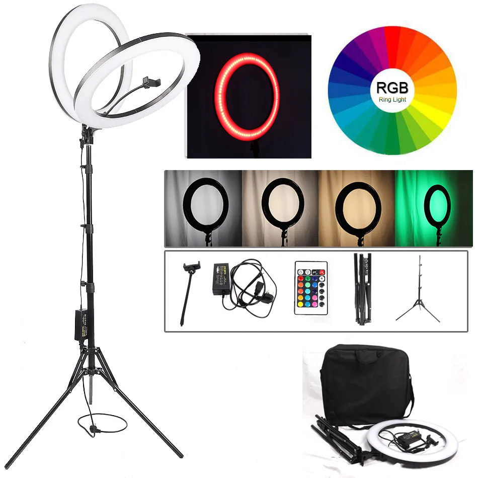 Светодиодная кольцевая лампа 18-дюймовый RGB светильник для съемки видео макияжа