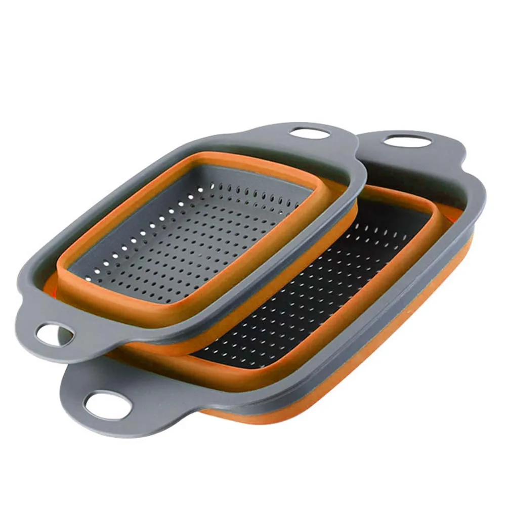 orange Силиконовая складная корзина для слива, кухонный органайзер, корзины для фруктов, овощей, гаджеты для домашнего хранения, складная корзина из силикагеля - Цвет: orange