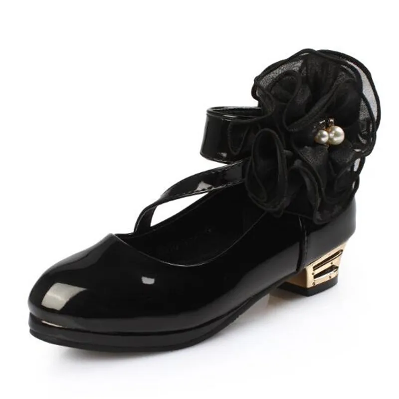

New Spring Autumn Children Girls Latin dance Student Shoes Breathable Fashion Flowers Low-heeled Princess Kids Leather Shoes 03