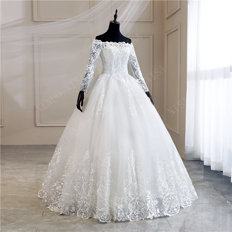 Robe De Mariee Grande, Новое свадебное платье, кружевное бальное платье принцессы с вырезом лодочкой и открытыми плечами размера плюс, винтажное платье для невесты 35