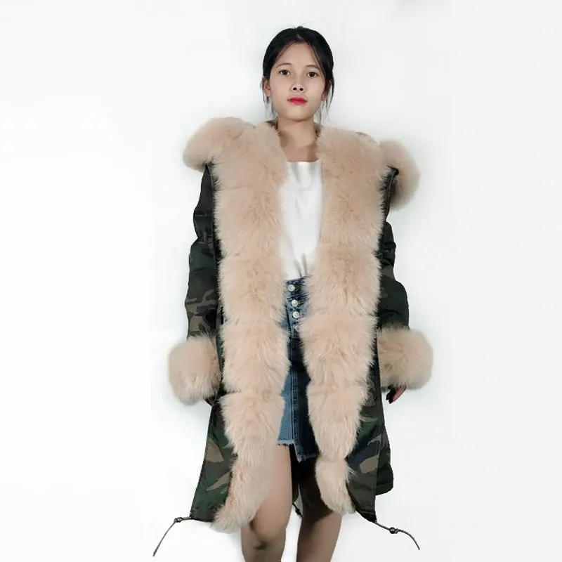 

Winter Luxury apricot Women Coat Camouflage windproof Long outerwear Jacket