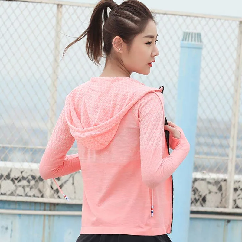 

Women Running Zipper Hooded Jackets Slim Fit Sports Long-sleeved Coats Fitness Yoga Workout Trainning & Exercise Jackets P020