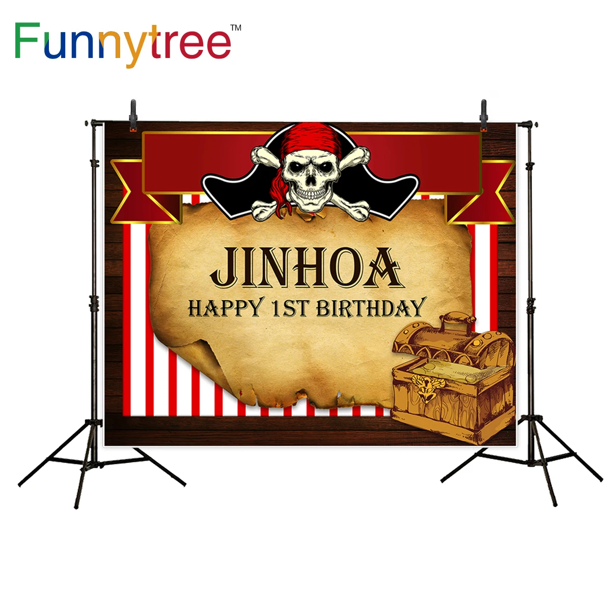 Funnytree pirate backdrop for photographic studio bone wood treasure old parchment birthday photography display background prop