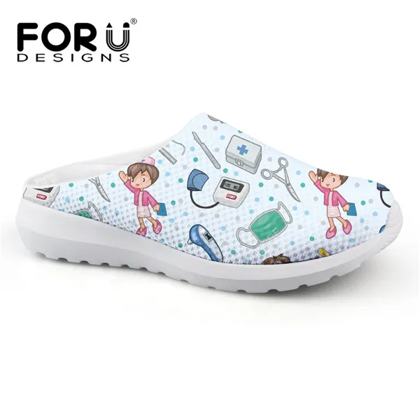 FORUDESIGNS/летние женские шлепанцы; Милые дышащие пляжные шлепанцы с принтом медсестры; женские повседневные Шлепанцы из сетчатого материала - Цвет: H5806CA