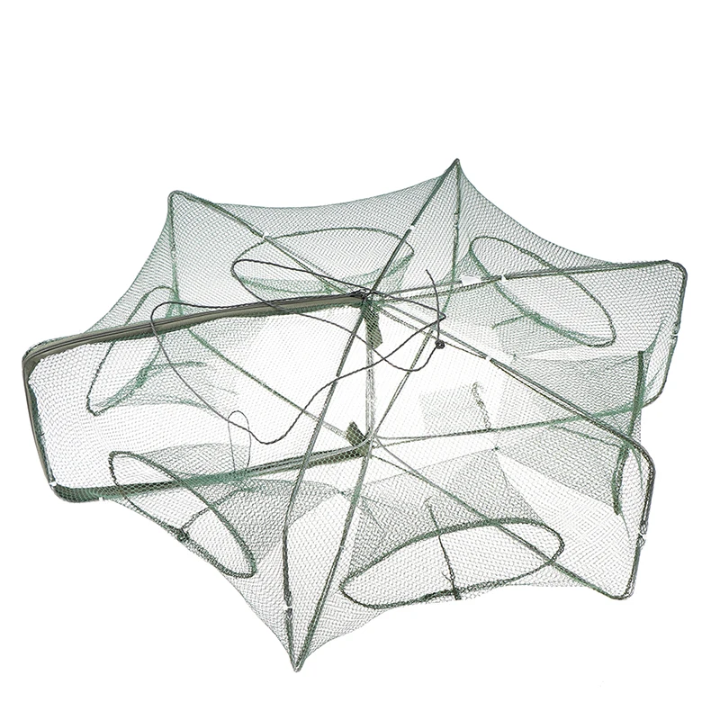 

New Portable 6 Holes Folded Hexagon Fishing Net Network Casting Crayfish Catcher Fish Trap Shrimp Catcher Tank Cages Mesh Nets