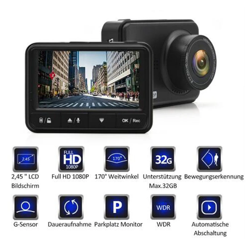 WHEXUNE Новый 2 45 дюймов Full HD 1080 P Видеорегистраторы для автомобилей Новатэк 96658 IMX323